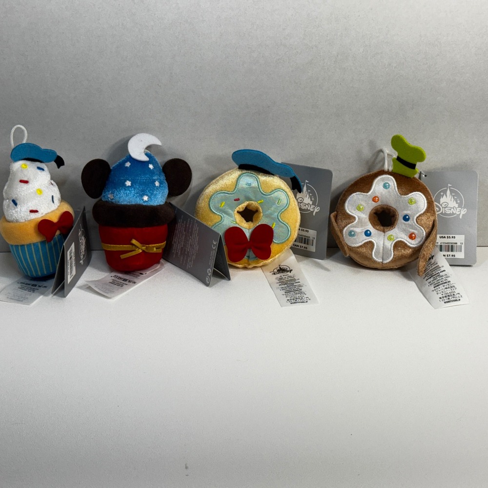 Disney Parks Ornaments Plush Set Mickey Donald‎ Goofy Sweet Treats NWT Lot of 4